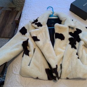 Cow print fur jacket